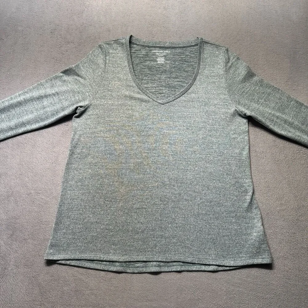 American Eagle Womens XL Soft & Sexy Plush V Neck Sweater Green Stretch Pullover